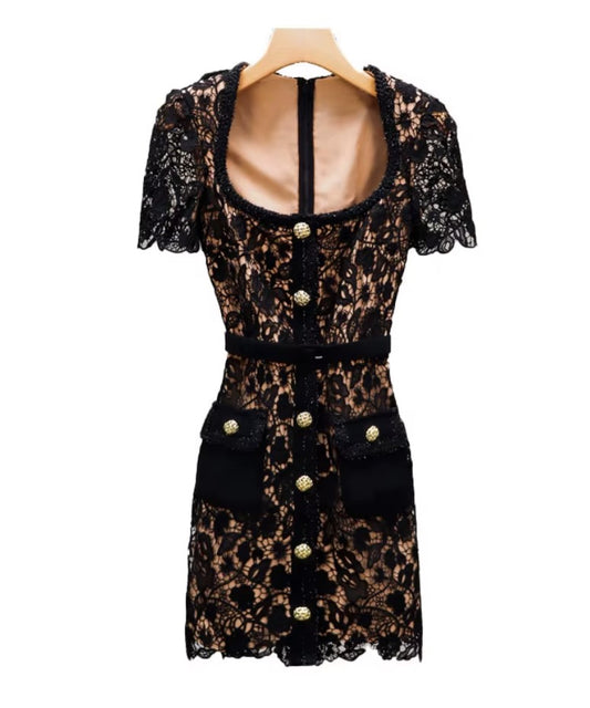 Robe Dentelle Guipure & Boutons Bijoux